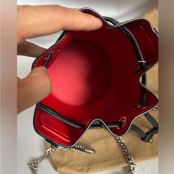 New Christian Louboutin Calfskin Sequin Marie Jane Bucket Bag In Black - Picture 12 of 13